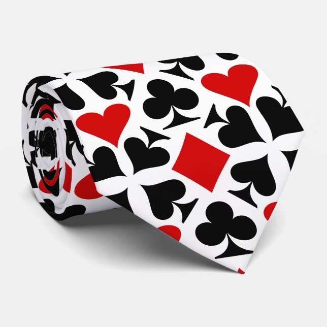 Cravate Motif de symboles de carte de jeu rouge, noir et b (Roulé)