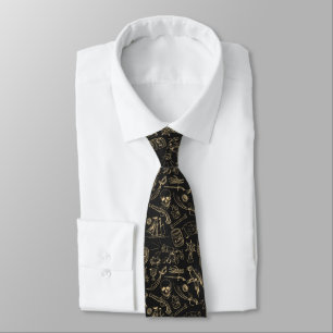 Cravate Motif de symboles de pirate noir or