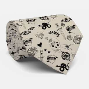 Cravate Motif de tatouage à main noir et beige