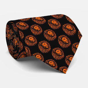 Cravate Motif de tête de lion - orange sur noir