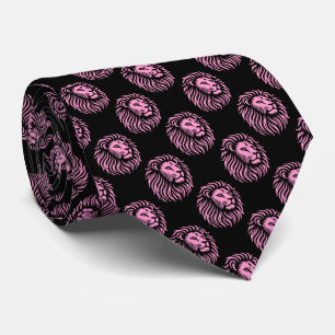 Cravate Motif de tête de lion - rose sur noir