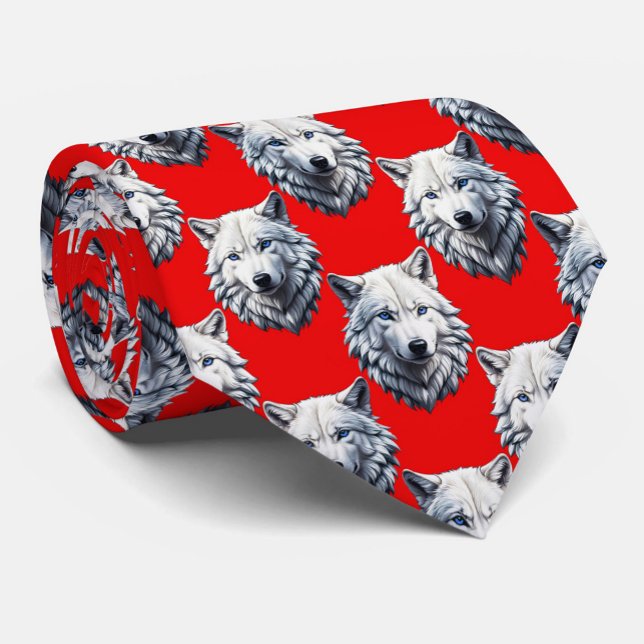 Cravate Motif de tête de loup blanc - Rouge (Créateur téléchargé)