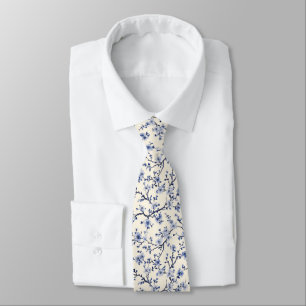 Cravate Motif de toile florale vintage bleu (5)