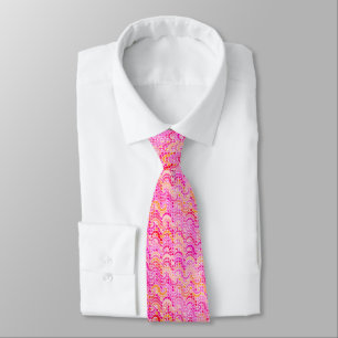 Cravate Motif de vague abstrait - rose, orange et fuchsia