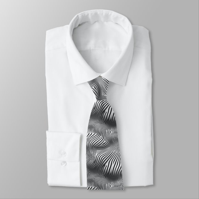 Cravate Motif de vague d'illusion optique noir et blanc (Attaché)