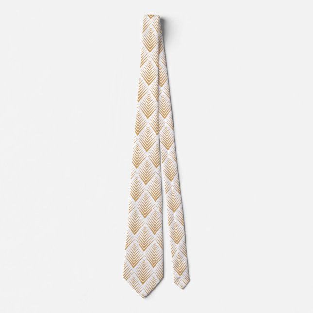 Cravate Motif de ventilateur Gold on White Art Déco (Devant)