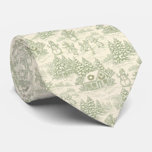 Cravate Motif de village de Noël vintage toile verte (5)