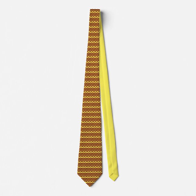 Cravate Motif de zigzag rouge et jaune vibrant (Devant)
