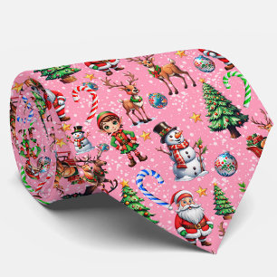 Cravate Motif décoratif de Noël sur fond rose