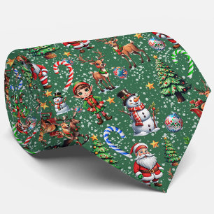 Cravate Motif décoratif de Noël sur fond vert