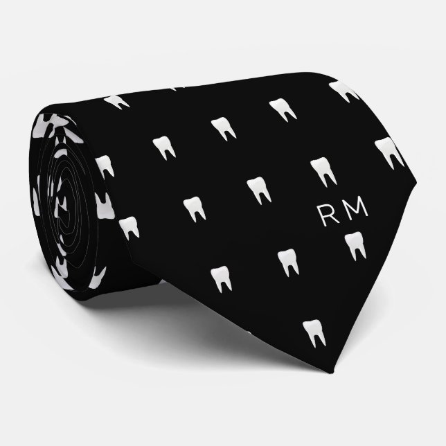 Cravate Motif dentaire orthodontiste monogramme (Roulé)