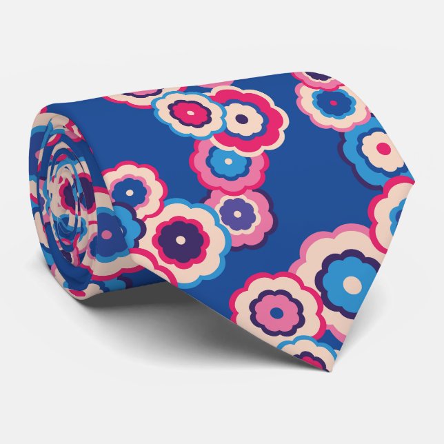 Cravate Motif des années 60 bleu rose rétro (Roulé)