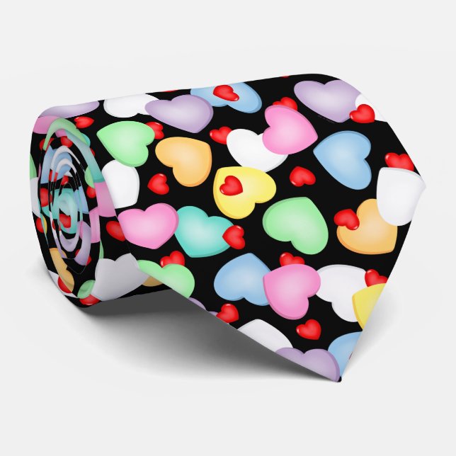Cravate Motif des Coeurs de bonbons de la Saint-Valentin (Roulé)