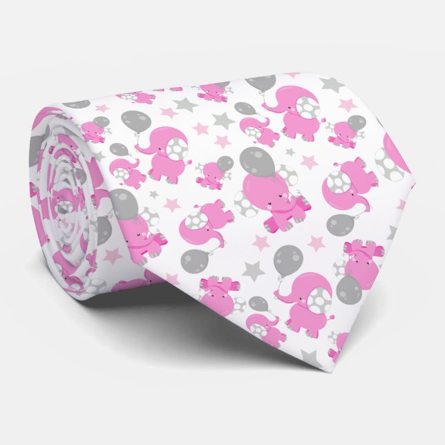Cravate Motif Des Eléphants Roses, Eléphants Mignons, Étoi (Roulé)