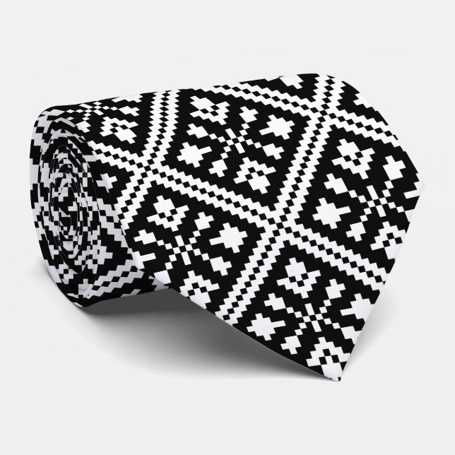 Cravate Motif des flocons de neige de Noël noir et blanc (Roulé)