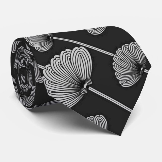 Cravate Motif des ventilateurs floraux noirs et bl (Roulé)