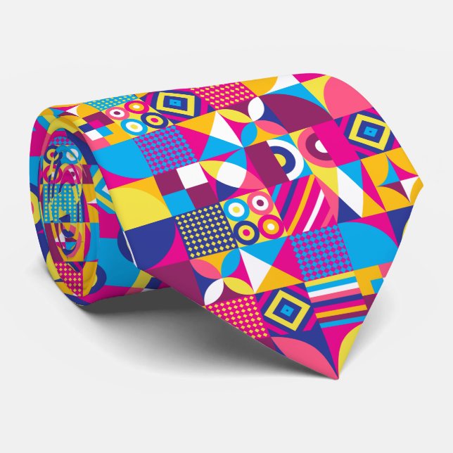Cravate Motif d'été carré aux couleurs géométriques (Roulé)