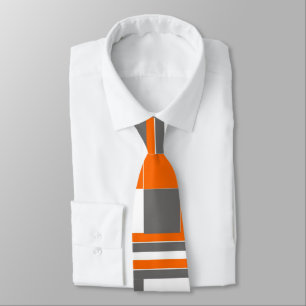 Cravate Motif d'été frais à carreaux et rayures orange gri