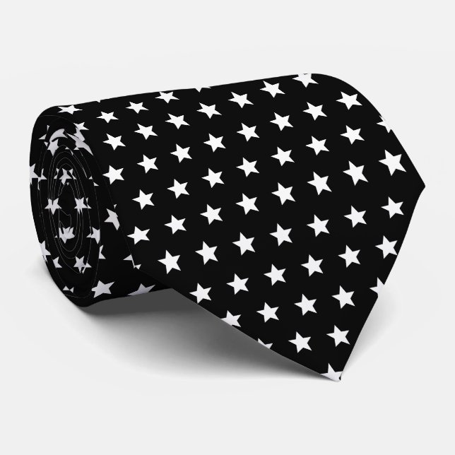 Cravate Motif d'étoiles arrière et blanc (Roulé)