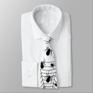 Cravate Motif d'Halloween Black White araignées