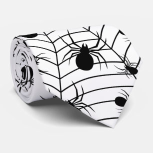 Cravate Motif d'Halloween Black White araignées