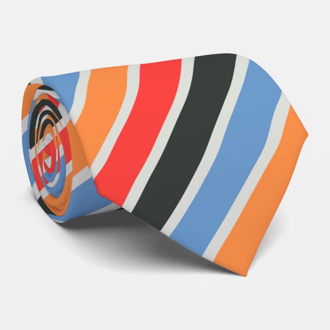 Cravate motif diagonale orange, bleu ciel et rouge rayures (Roulé)