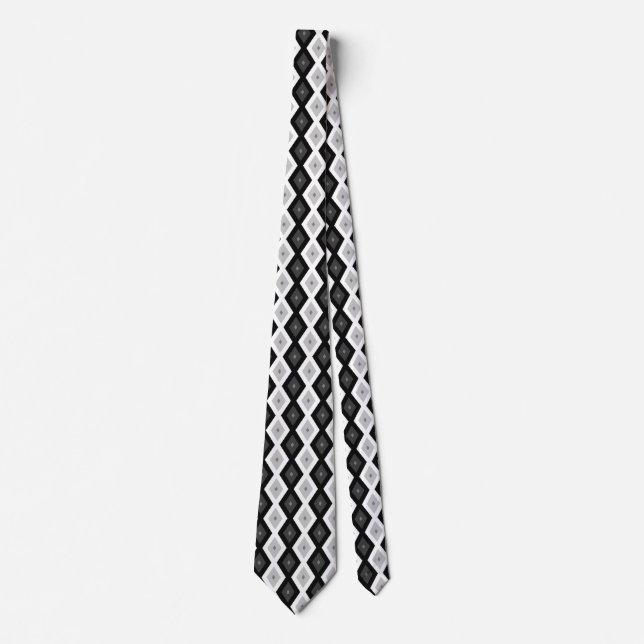 Cravate Motif diamant noir, blanc et gris (Devant)