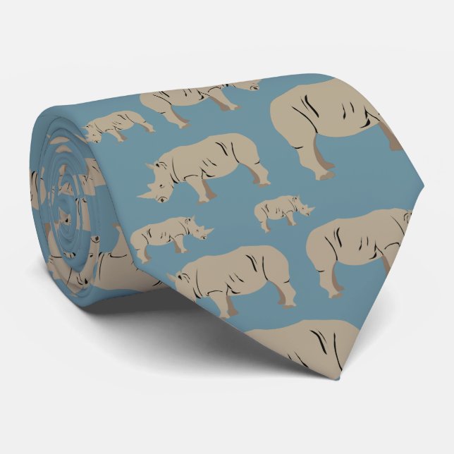 Cravate Motif d'illustration Rhinoceros Rhino (Roulé)