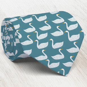 Cravate Motif d'oiseau cygne vert sarcelle