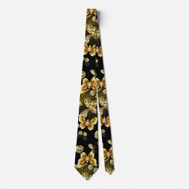 Cravate Motif d'or 16,bw Black BG (Devant)