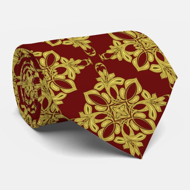 Cravate Motif d'or Faux et rouge foncé pour hommes (Roulé)