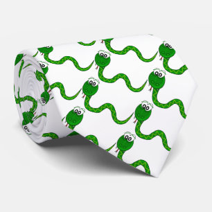 Cravate Motif drôle de reptile de serpent vert sur le