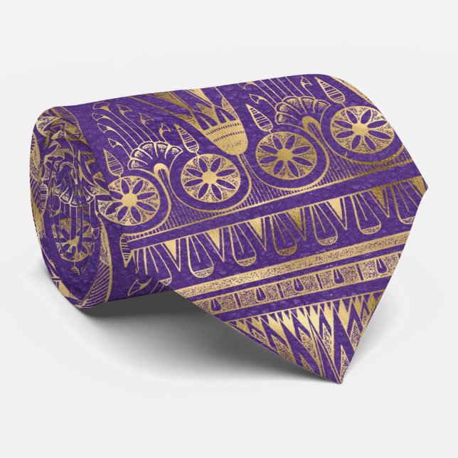 Cravate Motif égyptien Gold & Purple Leather Look (Roulé)