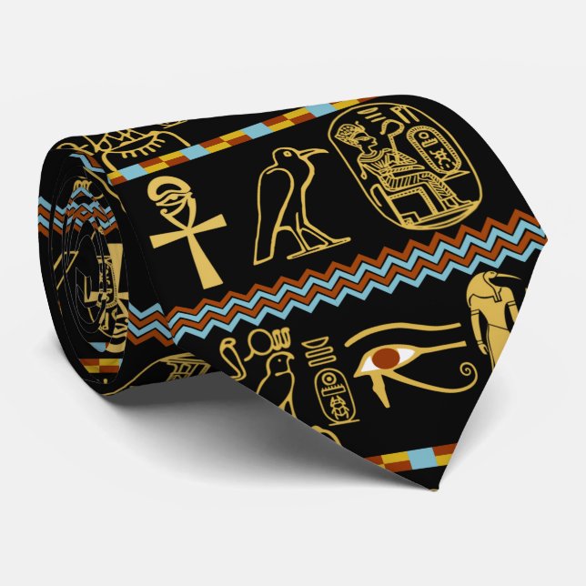 Cravate Motif égyptien Hiéroglyphes Oeil de Horus (Roulé)