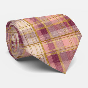 Cravate Motif élégant à carreaux et gingham rose et or