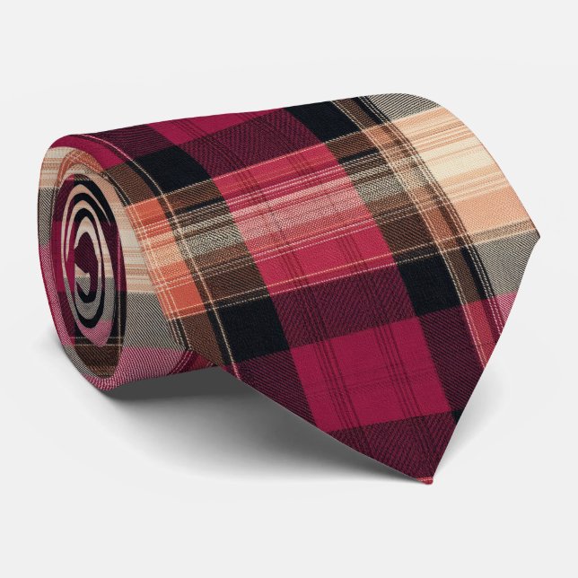 Cravate Motif élégant à carreaux rose et marron (Roulé)