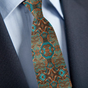 Cravate Motif élégant boho cuivre turquoise