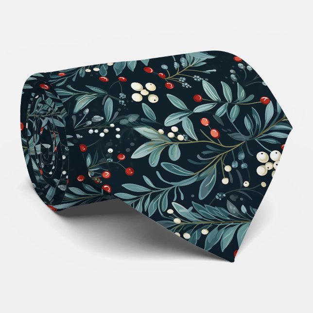 Cravate Motif Élégant de Fêtes de Noël en Vert Foncé (Roulé)