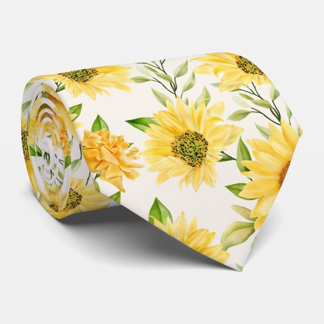 Cravate Motif élégant de tournesols jaunes (Roulé)