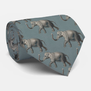 Cravate Motif éléphant vintage sur lin bleu