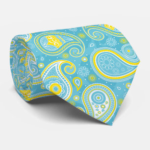 Cravate Motif en cachemire vintage jaune bleu