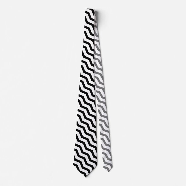 Cravate Motif en chevron zig noir et blanc (Devant)
