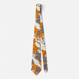 Cravate Motif en diagonale du chat noir blanc gingembre