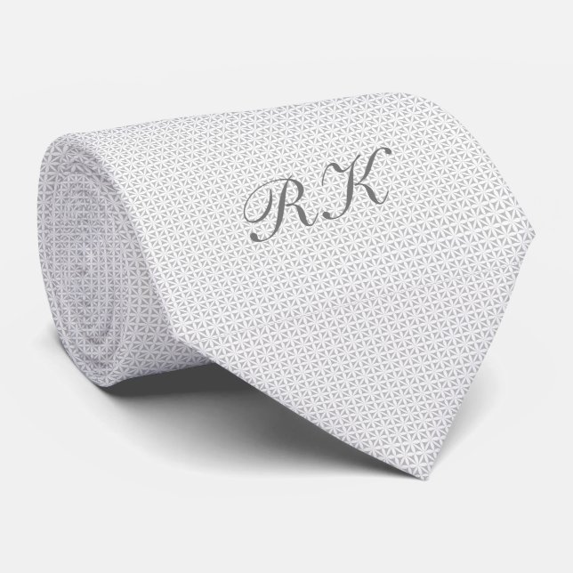 Cravate Motif en fibre grise et blanche avec Monogramme (Roulé)