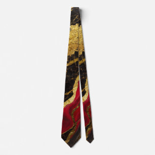 Cravate Motif en marbre noir rouge avec or