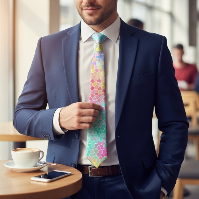 Cravate Motif en mosaïque rose jaune vert (Créateur téléchargé)