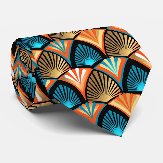 Cravate Motif en or feuille de palme géométrique Art Déco (Roulé)