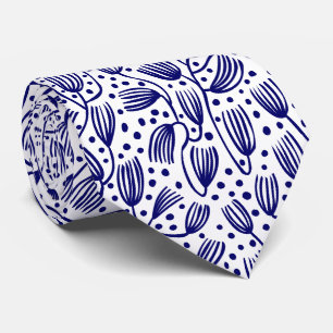 Cravate Motif en tissu d'écorce - Marine noire sur blanc