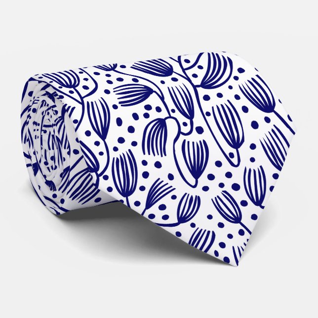 Cravate Motif en tissu d'écorce - Marine noire sur blanc (Roulé)