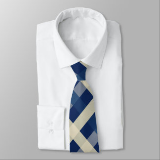 Cravate Motif En vichy diagonale en bleu marine et crème